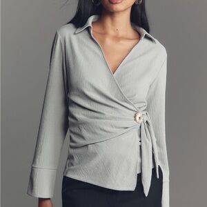 Anthropologie Gray Wrap Blouse